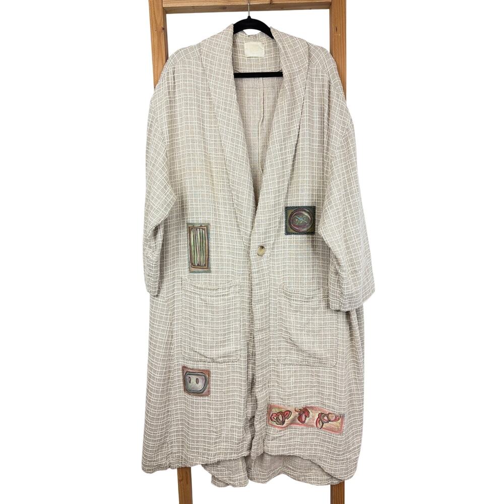 Blue Fish Beige White  Hand Painted Embroidered Made USA Jacket One Size